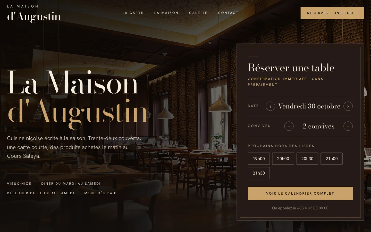 Après : site de restaurant moderne, avec carte lisible et réservation en ligne